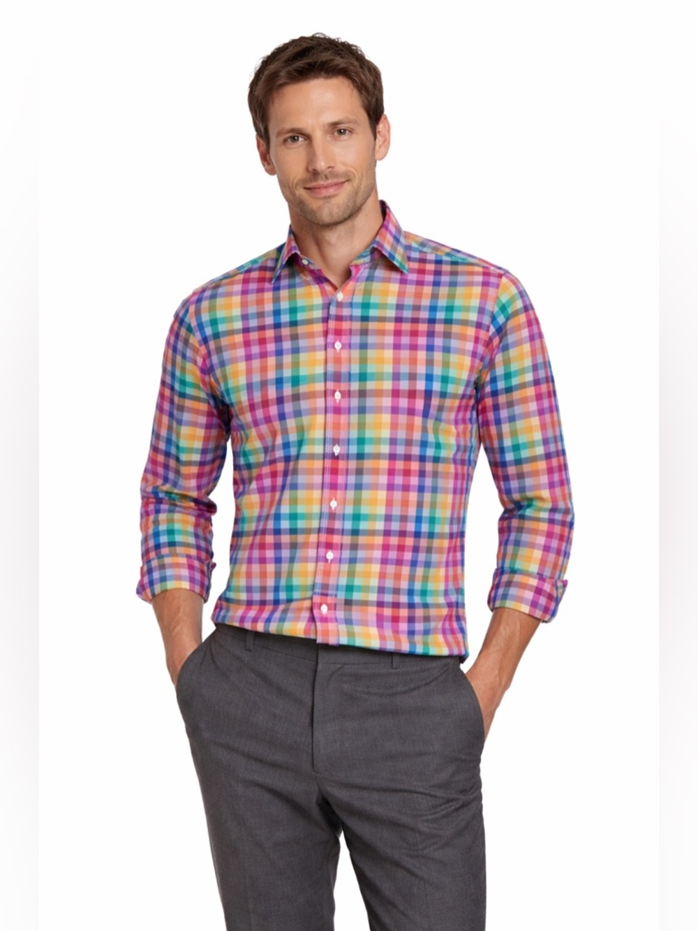 Etro Men's Plaid Collared Button Down Dress Shirt Multicolor Size 45